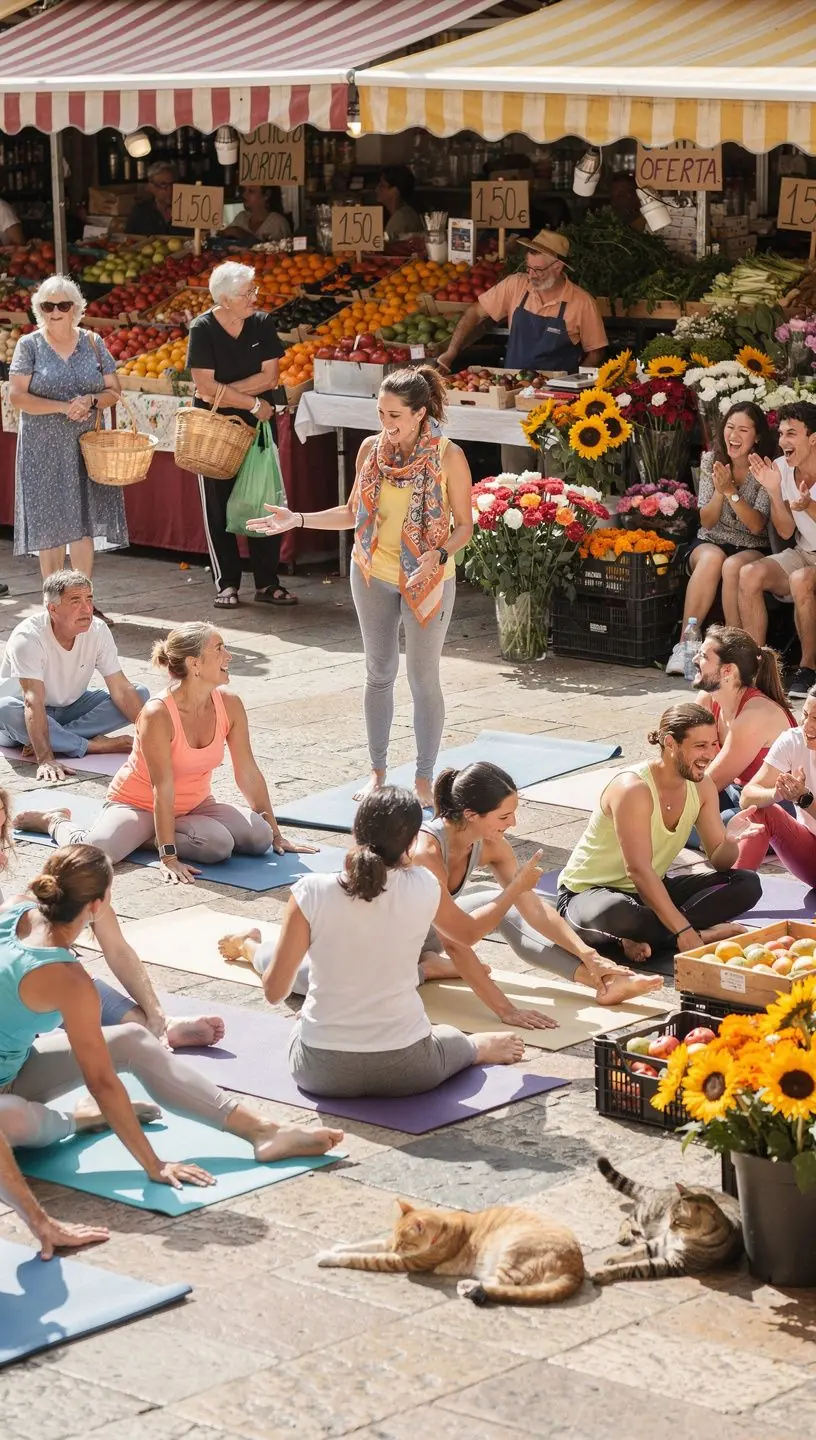 Un grupo de principiantes siguiendo instrucciones durante una clase de yoga en un estudio iluminado.